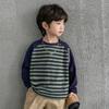 Spring and Autumn Boys New Raglan Sleeve Striped Long Sleeve T-shirt