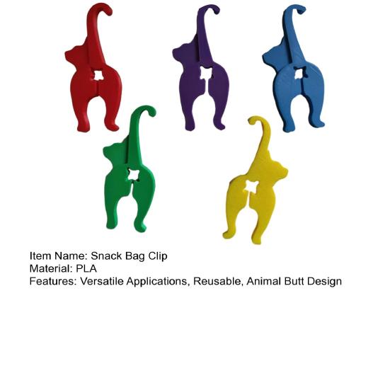 5 шт. Зажим для пакета с хлебом для кошек, многоразовый зажим для пакета со снеками в виде собачьей попы, напечатанный на 3D-принтере, зажимы для пакетов с едой в виде кошачьей попы для чипсов, хлеба, фруктовых пакетов