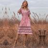 YYFS Women's Vintage Bohemia Summer Spring Floral Print Short Sleeve V-Neck Casual Dresses