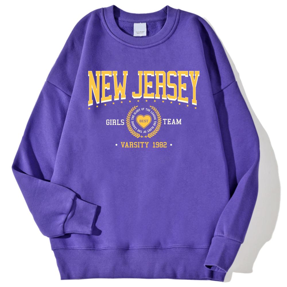 New Jersey Team Varsity 1982 Printed Man Толстовки Осенние Теплые Повседневные Толстовки Harajuku Свободный Пуловер Модная Флисовая Одежда
