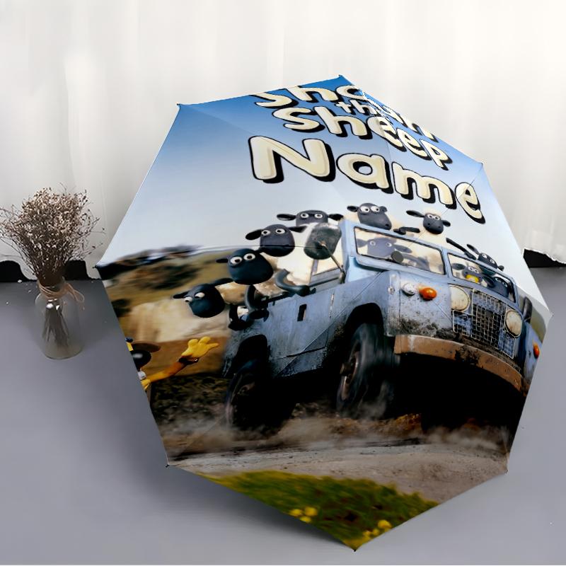 Custom Name Shaun the Sheep Theme Automatic Umbrella, Lightweight & Portable, 8 Rib, Perfect for Outdoor Travel, Birthdays, Christmas, Gifts.