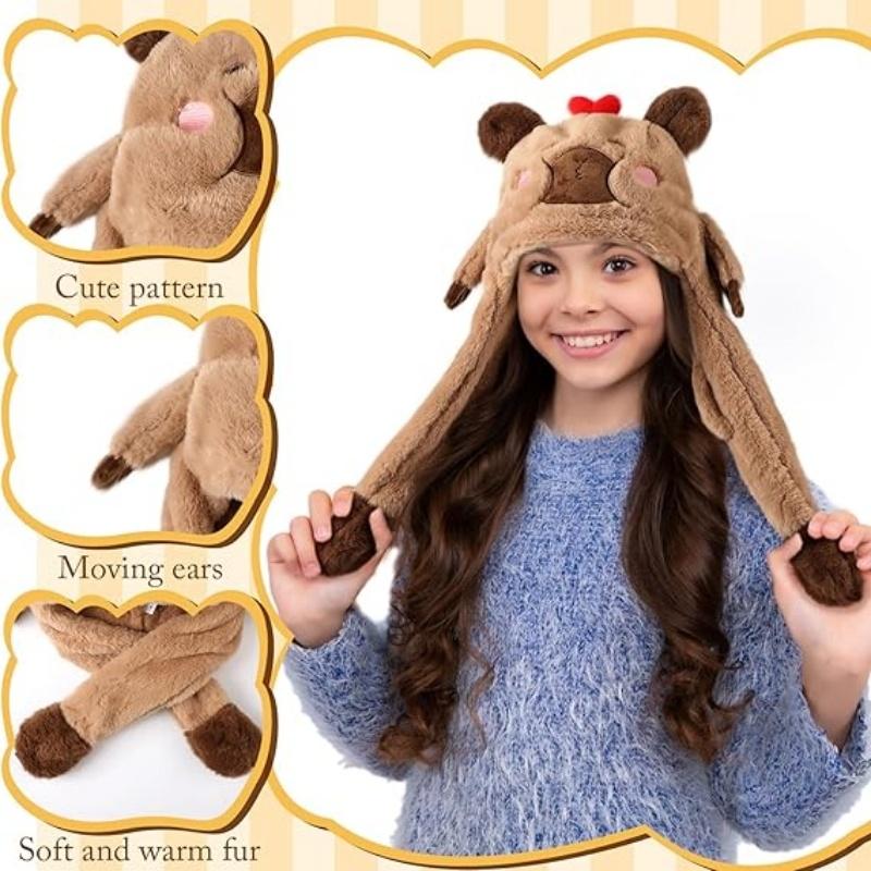 1x Зимняя теплая шапка капибара, пушистая плюшевая шапка, защита ушей, грелка для шеи для детей