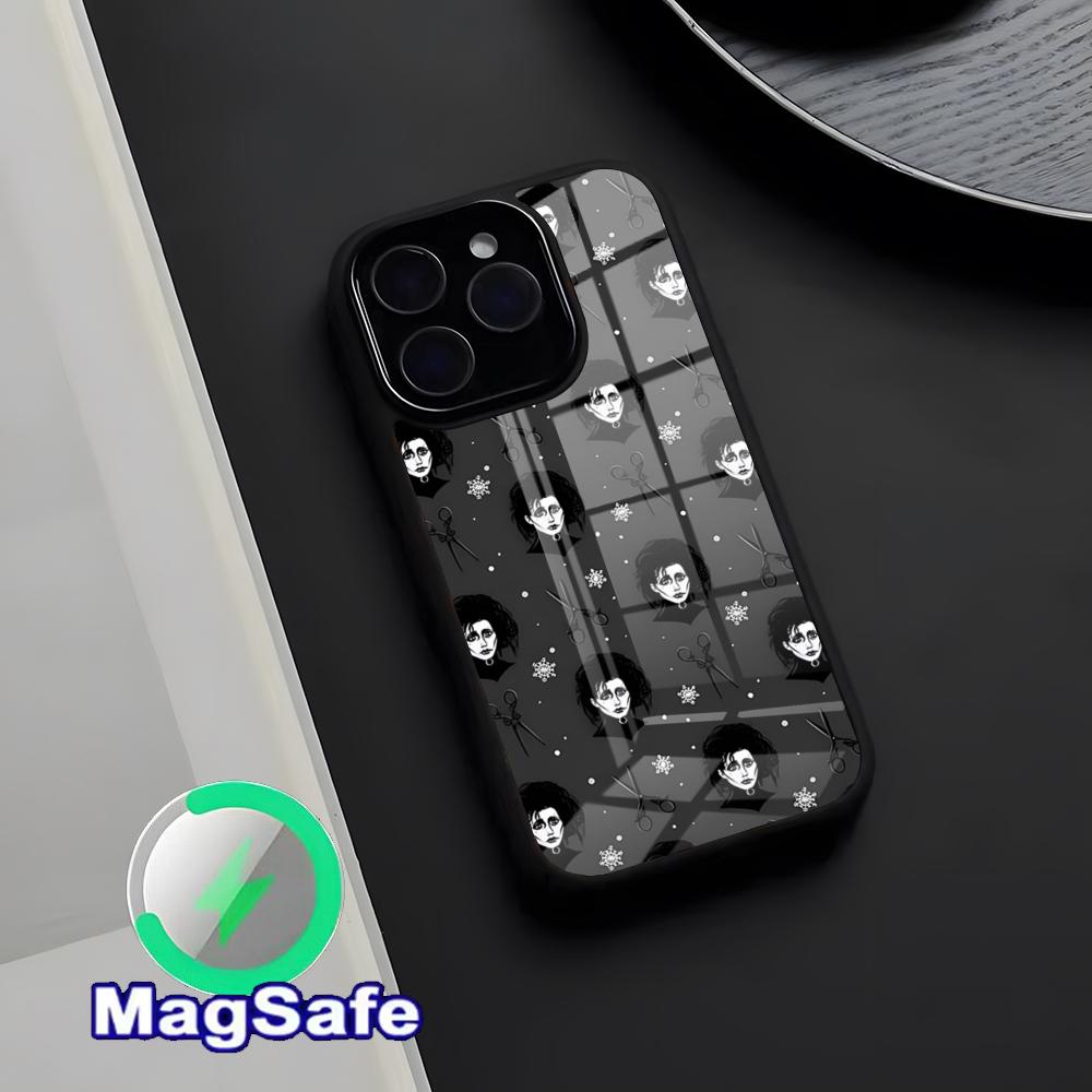 Retro Edward Scissorhands Phone Case Magnetic Glass Case For IPhone 17 Pro Max 16 15 14 13 11 Pro Max Plus Phone Case