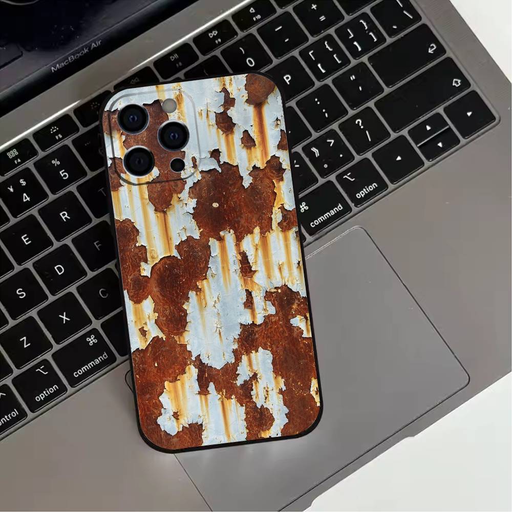 Ретро-индустриальный стиль Ржавые стены Чехол для телефона Для iPhone 17,16,15,14,13,12,11 Plus,Pro Max,XS,Мягкий силиконовый Черный чехол