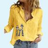 Women Fashion Giraffe Print Shirt Female Casual Cotton Linen Long Sleeve Top Plus Size Loose Button Blouses