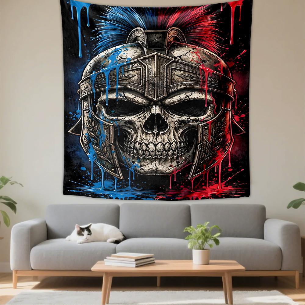 Spartan Skull Helmet Red Blue Wall Decor Tapestry Hanging Tapestry for Bedroom Living Room Gift