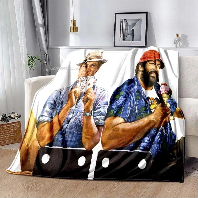 Одеяло с принтом Теренса Хилла и Бада Спенсера, комедийный персонаж, теплое тонкое фланелевое мягкое и удобное домашнее дорожное одеяло, подарок