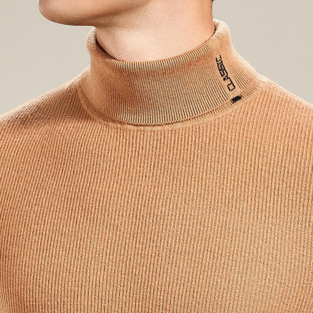 100% Australian Merino Wool High Collar Jacquard Wool Sweater for Men