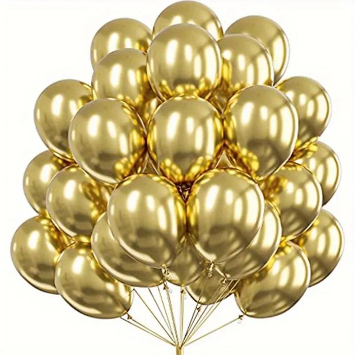 100Szt Balony Metaliczne Lateksowe Złote Duże 30Cm Chrom Urodziny