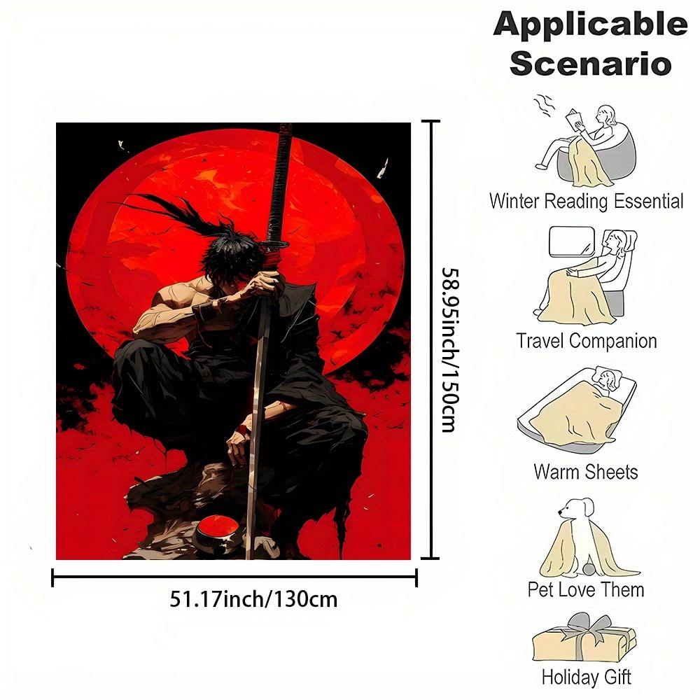 Sun Squatting Samurai Print Flannel printed blanket suitable for all seasons suitable for living room office sofa and travel