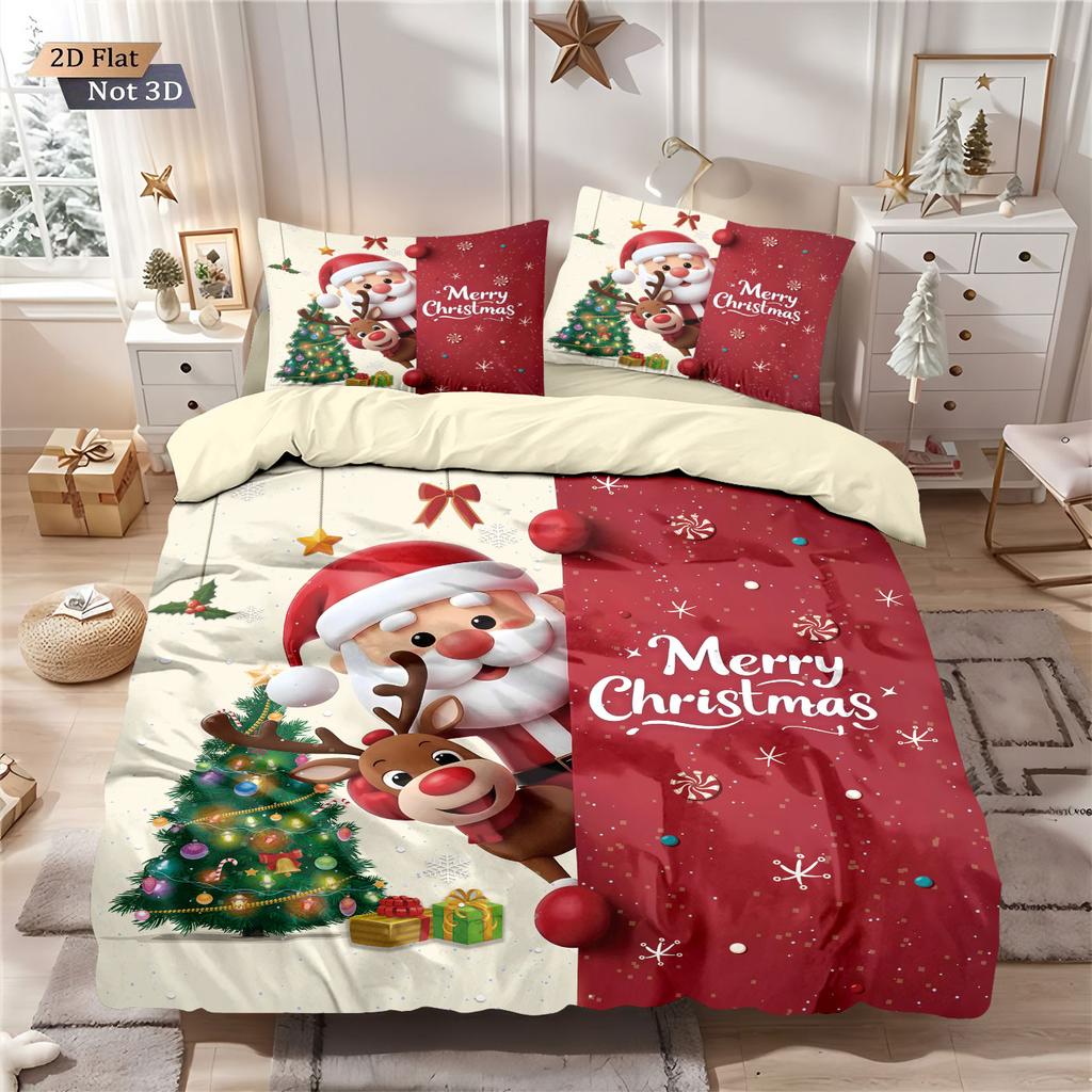 3pc Merry Christmas Cartoon Santa Claus Printed Chipless Quilt Set Multi Size Bedrooms Dormitory Bedding Holiday Decoration