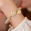 Natural White Jade Pith Semi Bracelet Hotan Jade Jade Rabbit Bracelet National Style Design Handwear Rabbit Year Gift Tide
