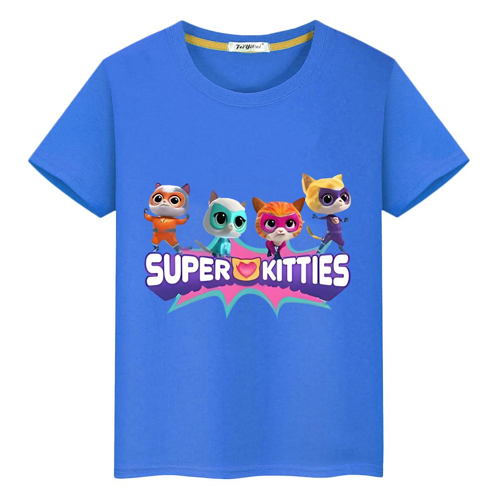 Летняя аниме-футболка Super Kitties из 100% хлопка с принтом, короткие топы, мультяшная футболка, футболка в стиле Y2k, футболка One Piece для мальчиков и девочек.