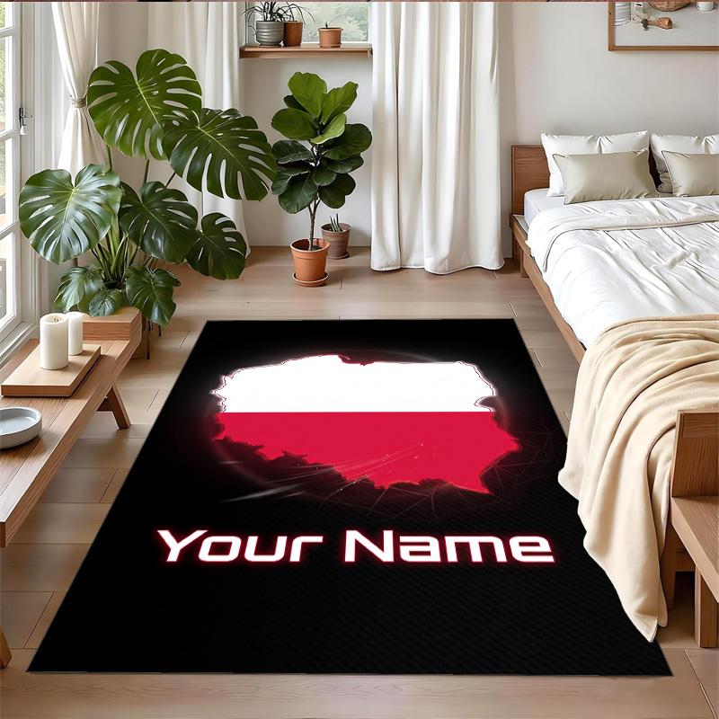 Crystal Velvet Rug Custom Name Text, Soft Non Slip Floor Mat Home DecorPoland