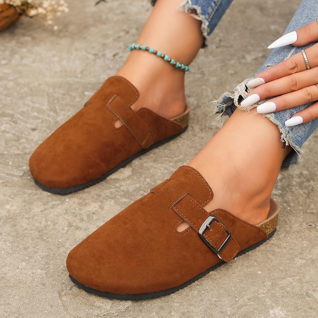 Fashion Autumn Women's Flat Cork Clogs Shoes Fashion Closed Toe Suede Platform Slippers for Women Outdoor Casual Slides Shoes Zapatos
