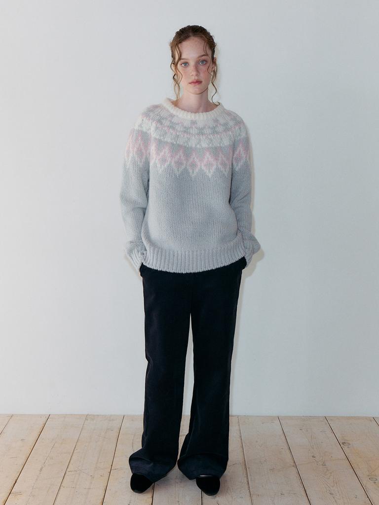 ETMON Nordic Round Knit Pullover, Light Gray