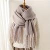 Simple Basic Monochrome Chunky Scarf Imitation Cashmere Thickened Soft Warm Tassel Long Scarf Autumn Winter Coldproof Versatile Neck Protection Scarf