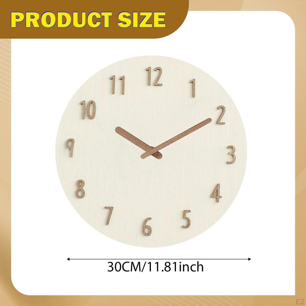 Round Hanging Clock Non Ticking 12inch Silent Movement Wall Watch for Anniversary Dorm Kitchen