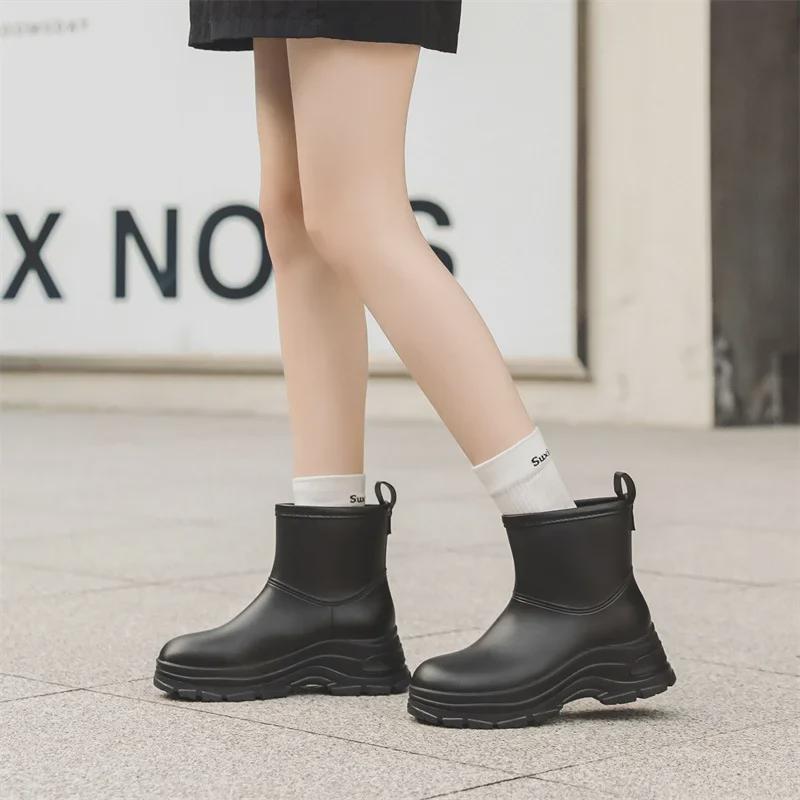 Korean Women's Waterproof, Non-Slip Rain Boots with Warm Cotton Lining & Thick Soles for Outdoor Camping