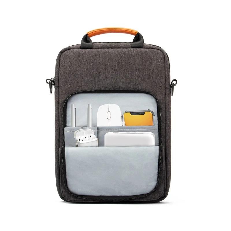 14 Inch Vertical Laptop Bag with Flat Inner Compartment - Waterproof Padded Shoulder Bag, Multi-Functional Storage Organizer