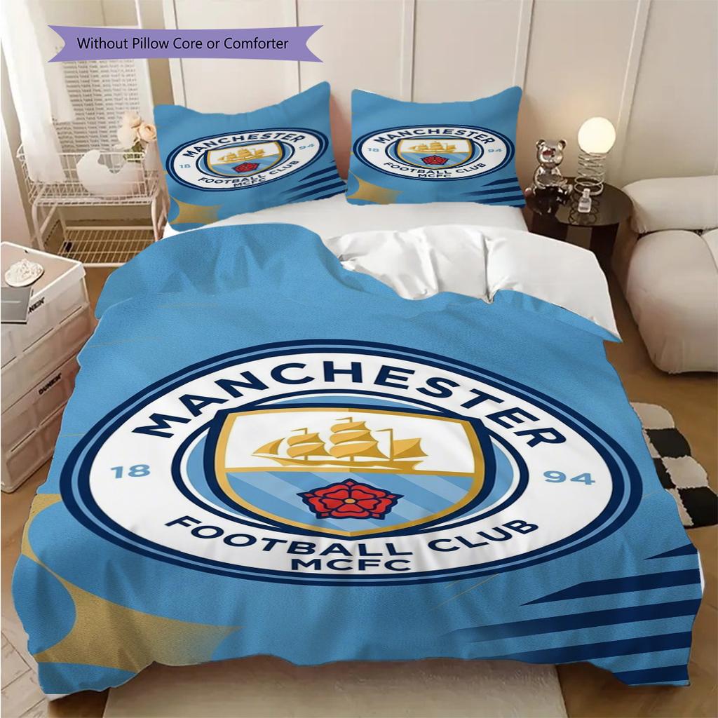 Manchester City Heritage Bedding (1 * duvet cover + 2 * pillowcase, without core) 2DFlat Soft and comfortable Duvet cover and pillowcase