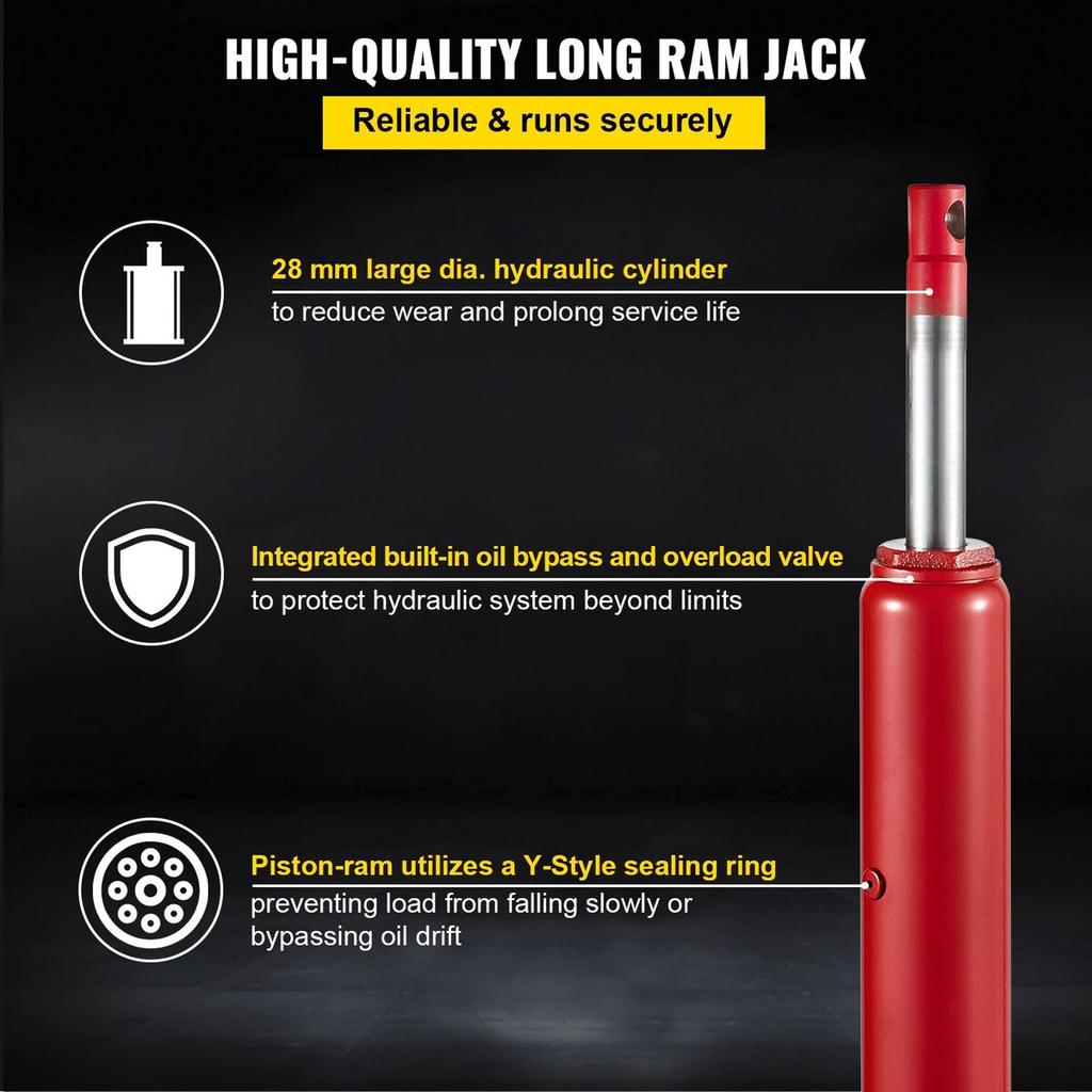 Hydraulic Long Ram Jack, 4 Tons/8818 lbs Capacity, with Single Piston Pump and Flat Base, Manual Cherry Picker with Handle, for Garage/Shop Cranes,