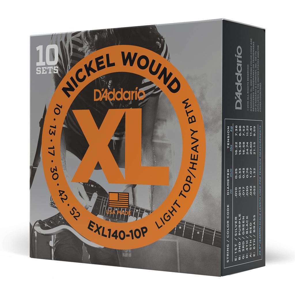 Электрогитарные струны D'Addario XL Light, Никель, .010-.052, Тонкие сверху/Толстые снизу, 10 шт., EXL140-10P