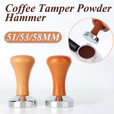 51/53/58 мм Темпер для эспрессо, порошковый, деревянная ручка, кофейный плоский темпер, молоток, основание из нержавеющей стали, кофейные аксессуары бариста