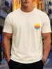 2026 New 100 Cotton Tshirt Small Chest Retro Rainbow Striped Sunset Circle Minimal Print Unisex Casual Tee Casual Short Slee