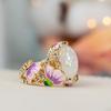 Женское кольцо в стиле ретро, с искусственным опалом и инкрустацией стразами, элегантное, с цветной эмалью в виде цветка, кольцо на палец, ювелирные аксессуары