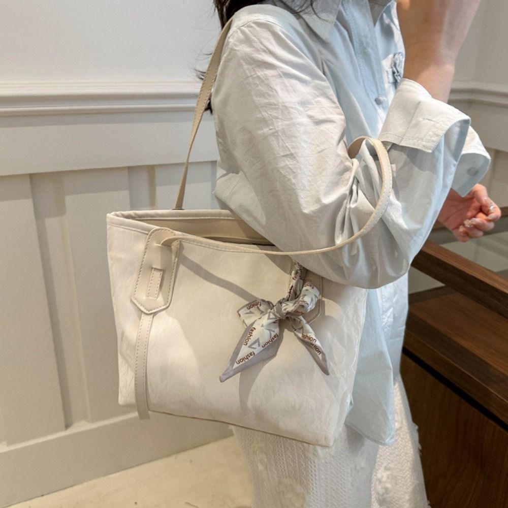 With Silk Scarf PU Leather Handbag Korean Style School Bag Casual Tote Bag  Girl
