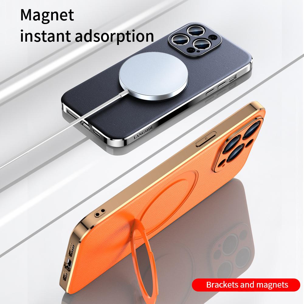 Чехол из натуральной кожи Magsafe для iPhone 16 14 12 13 15 Pro Max 16Pro Luxury Lens Protection Magnetic Holder Back Cover
