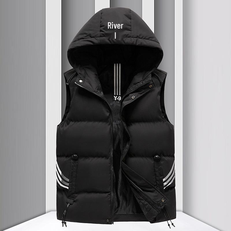 Men's Korean Style Hooded Sleeveless Warm Vest for Autumn and Winter