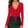 Женская и зимняя мода Тонкий V-образный вырез однотонный длинный рукав нижняя часть вниз рубашка свитшот топ