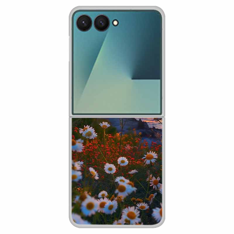 For Samsung Z Flip7 Flowers Case Transparent Hard PC Plastic Cover Shockproof Coque for Funda Samsung Galaxy Z Flip 7 5G Zflip7