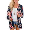Women Floral Leopard Print Half Sleeve Shawl Cardigan Bikini Cover Up Blouse Top