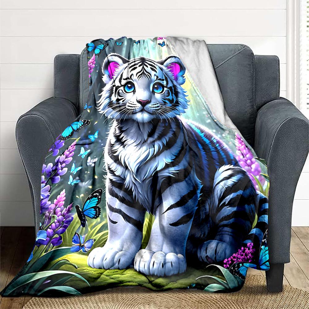 1pc Tiger Cub Blanket Lightweight Flannel Blanket Throw Blanket For Sofa, Bed, Travel, Camping, Livingroom, Office yy251015188