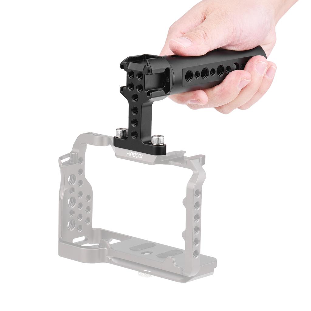 Universal Camera Cage Top Handle Grip with 1 4 Inch 3 8 Inch Threaded Screw Holes Cold Shoe Mounts for Photography Lamp