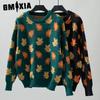 Autumn Winter Sweater Maple Jacquard Crew-neck Long Sleeve Knitted Loose Pullover Sweater for Women