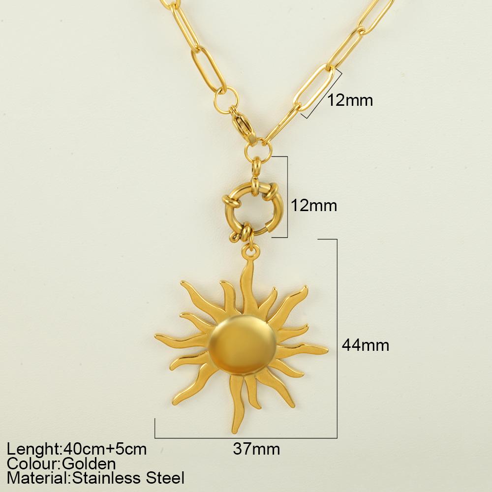 Stainless Steel Pendant Necklace for Women Spring Buckle Chain Sun Pendants Women's Stainless Steel Zircon Birthday Gift Trend