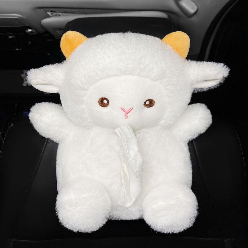 Мультяшный плюшевый автомобильный держатель для салфеток на подлокотник: Милый подвесной диспенсер для бумаги и украшение интерьера