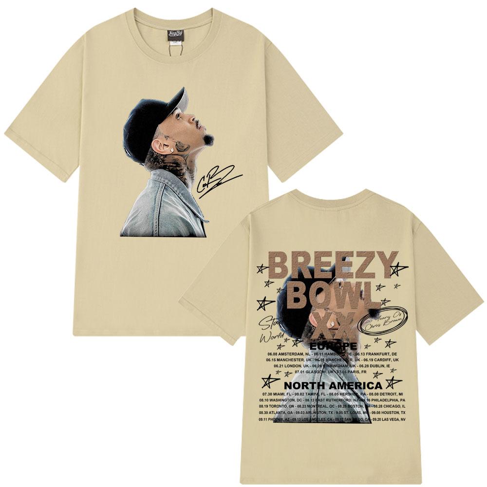 Rapper Chris Brown Breezy Bowl XX Tour 2025 Tshirt Unisex Women Fashion Hip Hop T Shirt Cotton Casual Oversized Tshirts Streetwear
