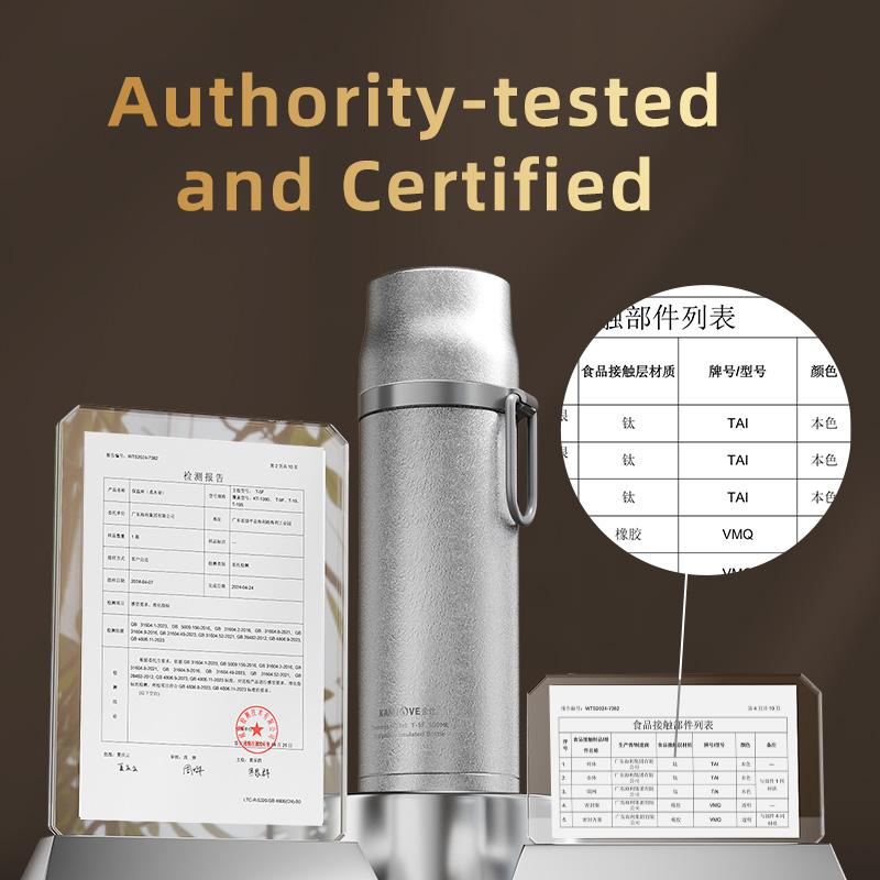 KAMJOVE Titanium Water Bottle Lightweight Food Grade Warm-keeping Kettle Cup Mug Outdoor Sports Camping Cycling Travel 500ml 24h