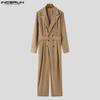 INCERUN Men Lapel V Neck Long Sleeve Corduroy Jumpsuits Buttons Long Rompers
