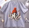 Funny Octopus Wearing Beanie Retro Print T-shirts Men Women's High Quality Fashion Clothing Short Sleeve 100% Cotton Unisex Tees
