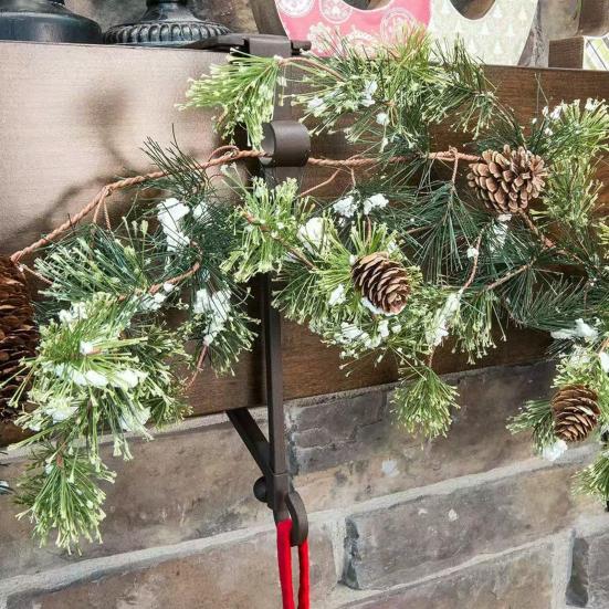 2-in-1 Fireplace Stocking And Garland Hanger Adjustable Heavy Duty Wreath Hanger No Drilling Mantel Stocking Holder for Christmas Decoration