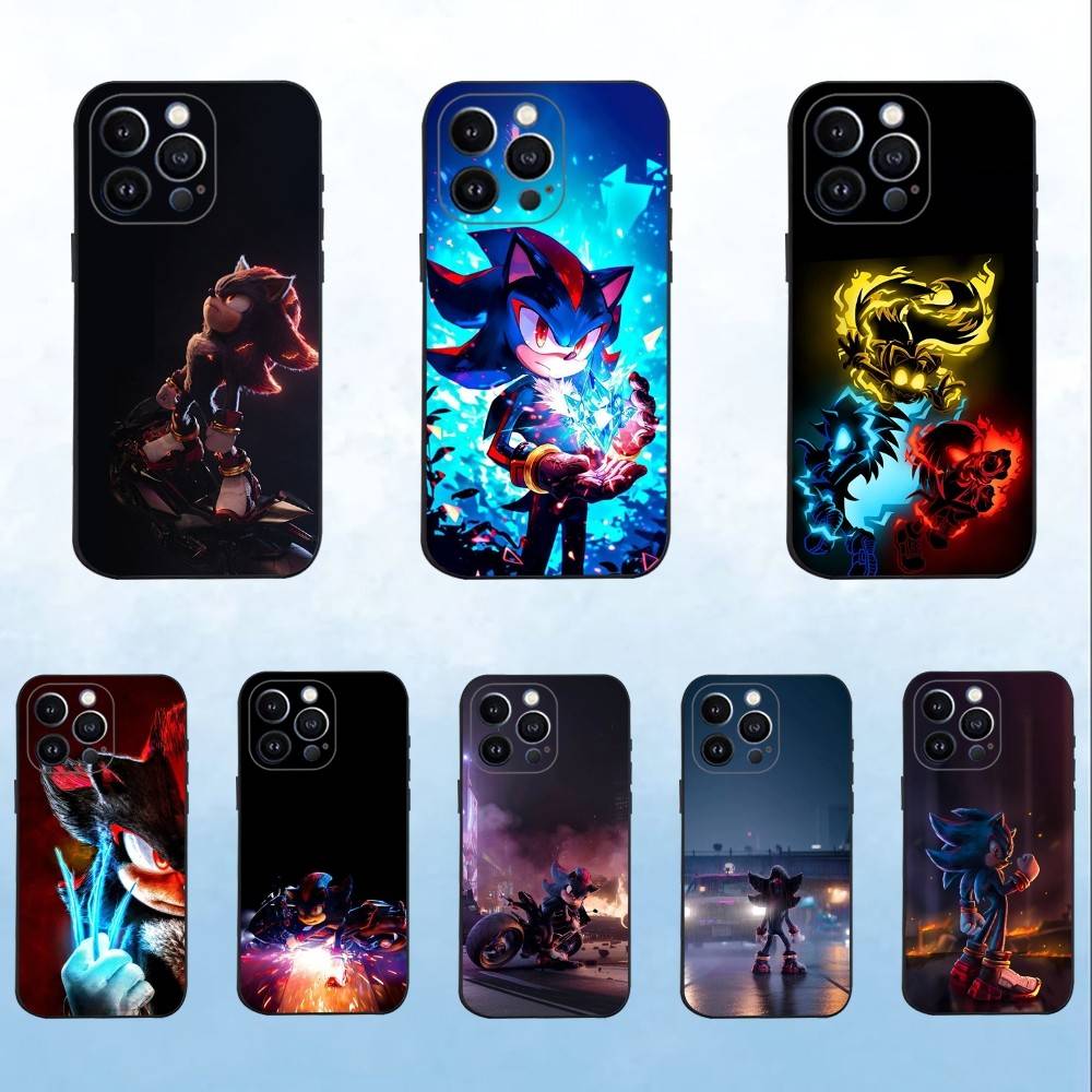 Anime The Hedgehog Shadow Phone Case For iPhone 16,15,14,13,12,11 Plus,Pro Max,XS,X,XR,SE,Mini,8,7,Soft Silicone Black Cover