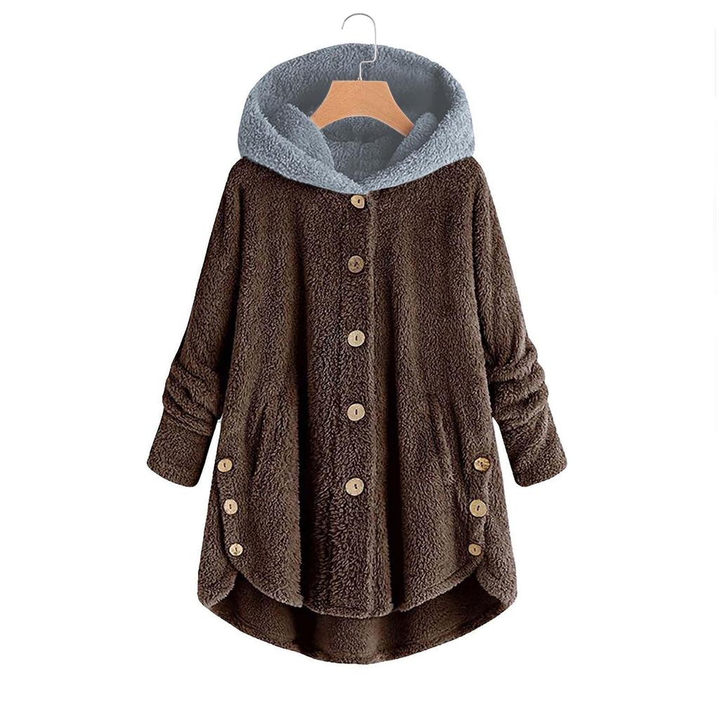 Women's Fashion Stitching Loose Hoodies Long Sleeve Plush Coat