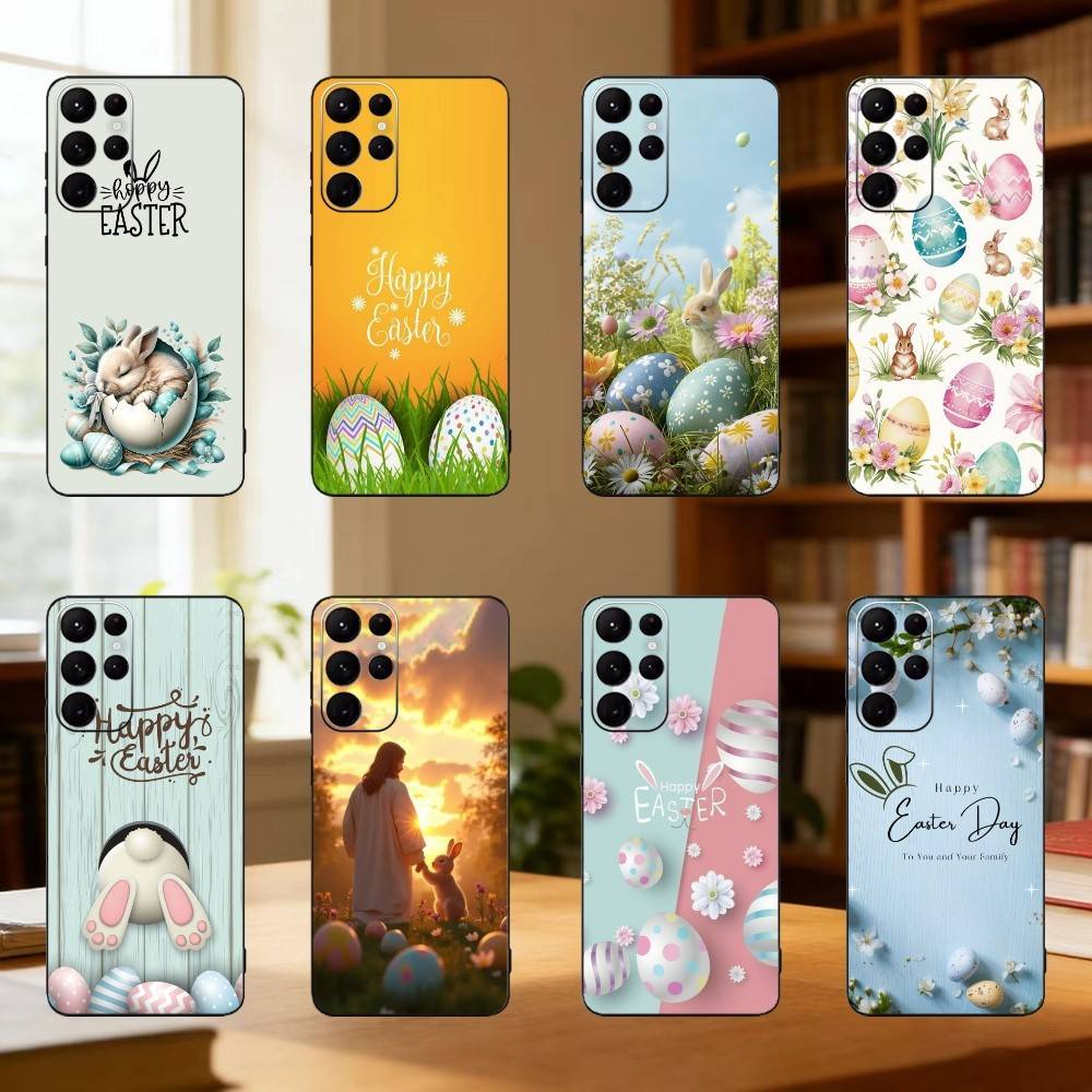 Чехол для телефона Пасхальный кролик и яйца для Samsung S25, S24, S21, S22, S23, S30, Ultra, S20, Plus, Fe, Lite Черный корпус