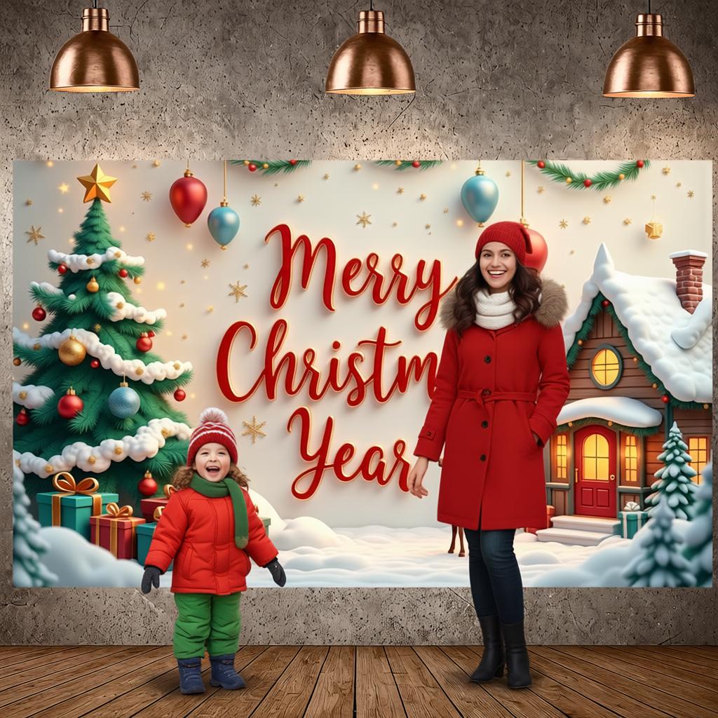 Christmas Decor Display Winter Scene Xmas Display Merry Christmas Banner Gift Boxes Festive Banner For Indoor Celebration Xmas